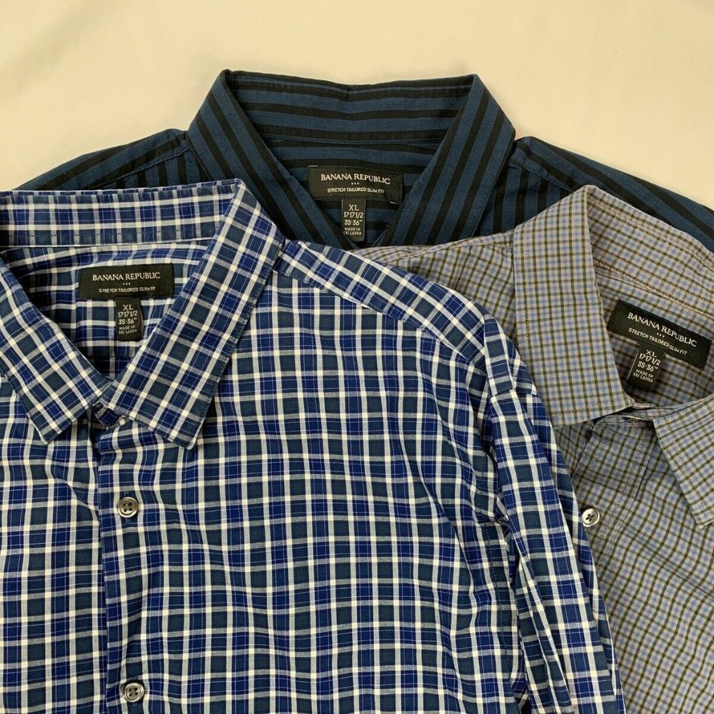 Lot of 3 Men's Banana Republic Long Sleeve Button Shirts XL 17-17 ½ 35-36” Stret